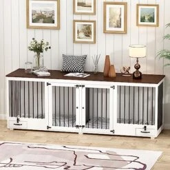MOOLIVE Large Double Dog Crate Furniture, 86.6" Wooden Dog Crate Kennel Furniture With 4 Dog Bowls And Divider, XXL Heavy Duty Dog Crates Cage Furniture For Large Dog Or 2 Medium Dogs Indoor, White 9 MOOLIVE Large Double Dog Crate Furniture, 86.6" Wooden Dog Crate Kennel Furniture With 4 Dog Bowls And Divider, XXL Heavy Duty Dog Crates Cage Furniture For Large Dog Or 2 Medium Dogs Indoor, White -Zoomie Shop 51HqT11rGgL