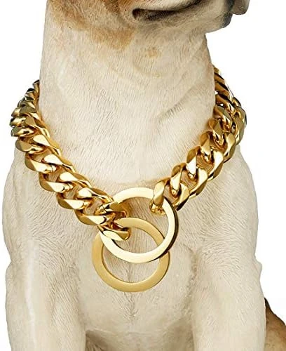 ToBeTrendy Chain Dog Walking Collar Gold Cuban Link Dog Collar 316L Stainless Steel Metal 10mm/15mm Heavy Duty Chain Collar For Medium Dogs(15MM, 26") 10 ToBeTrendy Chain Dog Walking Collar Gold Cuban Link Dog Collar 316L Stainless Steel Metal 10mm/15mm Heavy Duty Chain Collar For Medium Dogs(15MM, 26") - Image 10