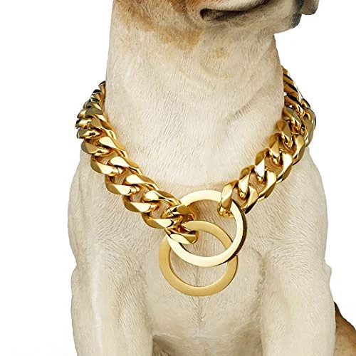 ToBeTrendy Chain Dog Walking Collar Gold Cuban Link Dog Collar 316L Stainless Steel Metal 10mm/15mm Heavy Duty Chain Collar For Medium Dogs(15MM, 26") 1 ToBeTrendy Chain Dog Walking Collar Gold Cuban Link Dog Collar 316L Stainless Steel Metal 10mm/15mm Heavy Duty Chain Collar For Medium Dogs(15MM, 26")