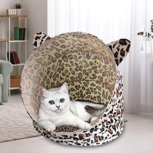 SONGBIRDTH Pet Bed,Leopard Pattern Foldable Cat Dog Nest Kitten Mat Sleeping Bag Kennel Pet House,Breathable Cotton Blend,Removable Easy To Clean Leopard 3 SONGBIRDTH Pet Bed,Leopard Pattern Foldable Cat Dog Nest Kitten Mat Sleeping Bag Kennel Pet House,Breathable Cotton Blend,Removable Easy To Clean Leopard - Image 3