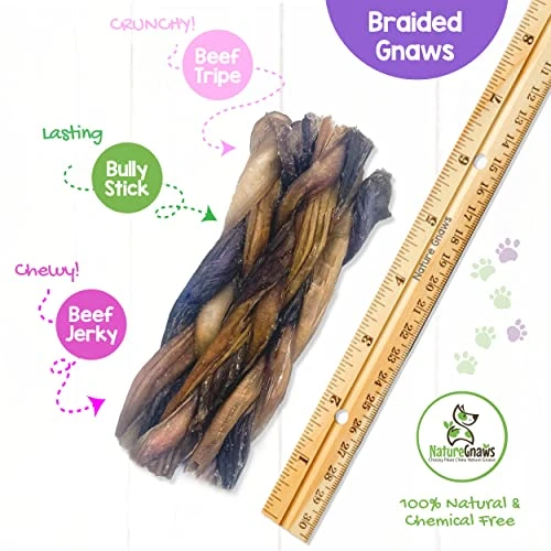 Nature Gnaws Braided Gnaws For Dogs - Premium Natural Beef Dog Chew Treats - Combo Of Bully Sticks, Gullet Jerky And Tripe Twists - Rawhide Free 3 Nature Gnaws Braided Gnaws For Dogs - Premium Natural Beef Dog Chew Treats - Combo Of Bully Sticks, Gullet Jerky And Tripe Twists - Rawhide Free - Image 3