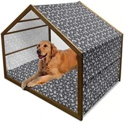 Ambesonne Pop Art Wooden Dog House, Hipster Banana Graphic Exotic Fruits Island Food Jungle Tropical Design, Indoor & Outdoor Portable Dog Kennel With Pillow And Cover, X-Large, Cobalt Blue Mustard -Zoomie Shop 51JIHddWekL. AC