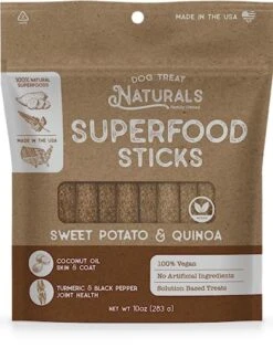 Dog Treat Naturals Sweet Potato & Quinoa Vegan Superfood Sticks For Dogs | All-Natural Premium Training Dog Treats | Contains Turmeric For Joint Health | Made In USA | 10 Ounces
