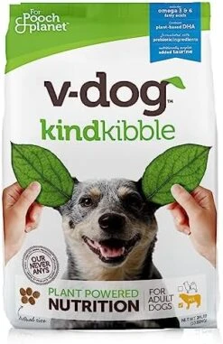 V-dog Vegan Kibble Dry Dog Food (24 LB) | Plant Based Protein With Added Taurine For Sensitive Stomach And Skin | Adult Dog Food | Vegetarian Superfood With Certified Organic Ingredients | Made In US -Zoomie Shop 51JmK4K JlL. AC