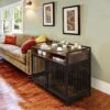 41 Inch Wooden Dog Crate Furniture With Double Doors & Drawers Storage And Anti-Chew, Large Dog Crate Table Pet Crate Furniture For Small/Medium/Large Dog, Large Dog Kennel Indoor Furniture Style