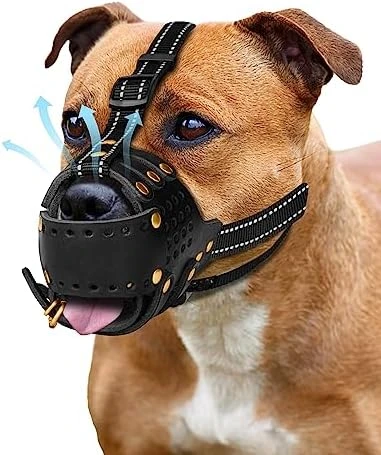Dog Muzzle Leather, Pitbull Muzzle Amstaff Muzzles Staffordshire Terrier Secure Basket, Breathable And Adjustable Soft Muzzle For Medium Large Breeds Anti Biting Barking Chewing (Black, M) 8 Dog Muzzle Leather, Pitbull Muzzle Amstaff Muzzles Staffordshire Terrier Secure Basket, Breathable And Adjustable Soft Muzzle For Medium Large Breeds Anti Biting Barking Chewing (Black, M) - Image 8