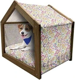 Ambesonne Food Wooden Pet House, Ice Cream Cones Fifties Time Colored Drawings With Abstract Retro Like Design Image, Indoor & Outdoor Portable Dog Kennel With Pillow And Cover, Large, Multicolor -Zoomie Shop 51LYOUITSYL. AC