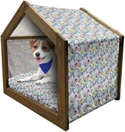 Ambesonne Food Wooden Pet House, Ice Cream Cones Fifties Time Colored Drawings With Abstract Retro Like Design Image, Indoor & Outdoor Portable Dog Kennel With Pillow And Cover, Large, Multicolor -Zoomie Shop 51LaZpkZWL. AC