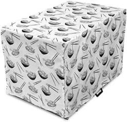 Lunarable Food Dog Crate Cover, Monochrome Traditional Cuisine Noodle Dish In Bowl With Chopsticks, Easy To Use Pet Kennel Cover For Small Dogs Puppies Kittens, 22 Inch, Charcoal Grey And White -Zoomie Shop 51LmZDyCOXL. AC