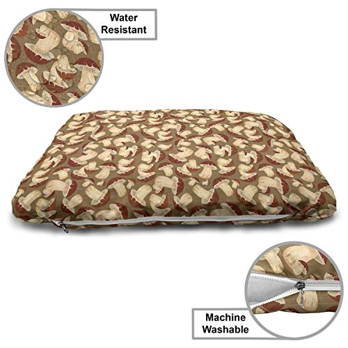 Ambesonne Mushroom Pet Bed, Organic Food Porcini Mushroom With Vintage Grunge Display Harvest Farmland, Chew Resistant Pad For Dogs And Cats Cushion With Removable Cover, 24" X 39", Cocoa Brown Beige 3 Ambesonne Mushroom Pet Bed, Organic Food Porcini Mushroom With Vintage Grunge Display Harvest Farmland, Chew Resistant Pad For Dogs And Cats Cushion With Removable Cover, 24" X 39", Cocoa Brown Beige - Image 3