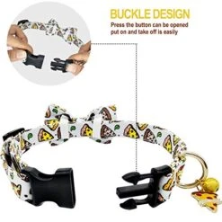KUDES 2 Pack Dog Collars With Bow Tie, Adjustable Dog Collar With Bells Safety Buckle Cute Pet Collars For Small/Medium/Large Dogs And Cats Boys Girls (Doughnut+Pizza, L(14"-22")) -Zoomie Shop 51M6GzavlML