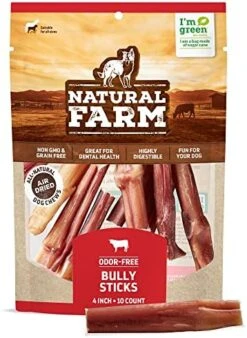Natural Farm Odor-Free Bully Sticks (6 Inch, 25 Pack), 1.3 Lb. Bag, Fully Digestible 100% Beef Pizzle Chews, Grass-Fed, Non-GMO, Grain-Free, Natural Long-Lasting Chews For Small & Large Dogs -Zoomie Shop 51MAMlQdjqL. AC