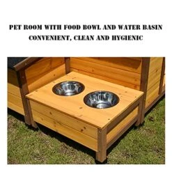 HJDSUDU Wooden Outdoor Dog House, Chinese Fir Indoor Outdoor Pet Kennel With Food Bowl And Water Bowl Easy To Assemble, Large Dog Kennel