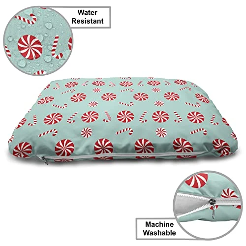 Lunarable Candy Cane Wooden Dog House, Round And Cane Candy Design Ornamental Christmas Theme Holiday Food, Outdoor & Indoor Portable Dog Kennel With Pillow And Cover, X-Large, Vermilion Seafoam White 3 Lunarable Candy Cane Wooden Dog House, Round And Cane Candy Design Ornamental Christmas Theme Holiday Food, Outdoor & Indoor Portable Dog Kennel With Pillow And Cover, X-Large, Vermilion Seafoam White - Image 3