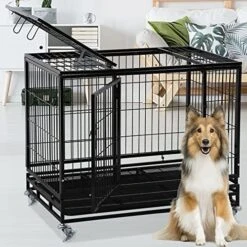 BLKMTY 42" Dog Crate Heavy Duty Dog Cage Steel Larger Dog Cage Metal Pet Crate Kennel For Large Dogs Indoor Double Door Dog Crate With Wheels Dog Cages W/Lock & Removable Tray, Black 13 BLKMTY 42" Dog Crate Heavy Duty Dog Cage Steel Larger Dog Cage Metal Pet Crate Kennel For Large Dogs Indoor Double Door Dog Crate With Wheels Dog Cages W/Lock & Removable Tray, Black -Zoomie Shop 51MwFyeDGL. AC