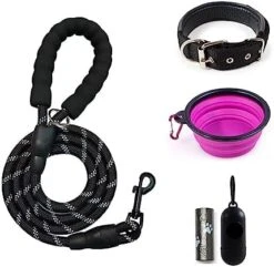 LLHGTHG Dog Leash, Nylon Rope Thick And Durable Leash For Medium And Large Dogs With Collapsible Pet Bowl, Leash, Dispenser Waste Bag And Dog Collar Set. (Blue) -Zoomie Shop 51N5z22q tL. AC