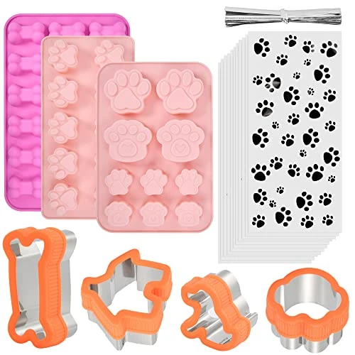 Elesunory Silicone Dog Treat Molds, Silicone Puppy Paw And Bone Mold, Stainless Steel Dog Bone Cookie Cutters With 100Pcs Dog Treat Bags, Non-Stick Food Grade Dog Molds For Chocolate, Candy, Ice Cube 1 Elesunory Silicone Dog Treat Molds, Silicone Puppy Paw And Bone Mold, Stainless Steel Dog Bone Cookie Cutters With 100Pcs Dog Treat Bags, Non-Stick Food Grade Dog Molds For Chocolate, Candy, Ice Cube