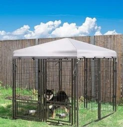 VEIKOU Outdoor Dog Kennel, 8' X 6' X 4' Dog Kennel Large W/Rotate Feeding Doors & Upgraded Canopy, Heavy Duty Dog Kennels Dog House With Powder Coated Steel Frame -Zoomie Shop 51O3L1fUz0L. AC