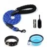 LLHGTHG Dog Leash, Nylon Rope Thick And Durable Leash For Medium And Large Dogs With Collapsible Pet Bowl, Leash, Dispenser Waste Bag And Dog Collar Set. (Blue)
