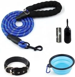 LLHGTHG Dog Leash, Nylon Rope Thick And Durable Leash For Medium And Large Dogs With Collapsible Pet Bowl, Leash, Dispenser Waste Bag And Dog Collar Set. (Blue) -Zoomie Shop 51Oem1z41ML. AC