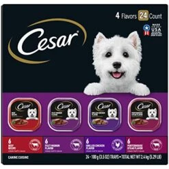 CESAR Wet Dog Food Classic Loaf In Sauce Beef Recipe, Filet Mignon, Grilled Chicken And Porterhouse Steak Variety Pack, (24) 3.5 Oz. Easy Peel Trays