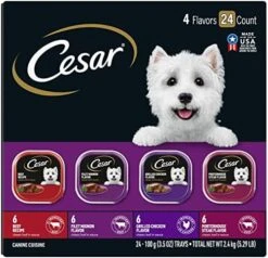 CESAR Adult Soft Wet Dog Food Filets In Gravy Variety Pack, Filet Mignon, New York Strip And Prime Rib Flavors, (24) 3.5 Oz. Trays -Zoomie Shop 51OqxCyPKTL. AC 1