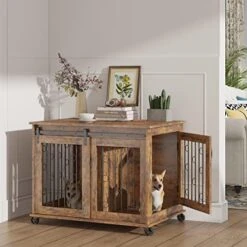 OUYESSIR Dog Crate Furniture End Table, Sliding Door Dog Cage With Partition For Two Puppies, Bottom Pulley, Decorative Pet Crate Dog House Indoor Use (43.7" W*30" D*33.7" H, Rustic Brown) -Zoomie Shop 51PyLdqAv6L. AC