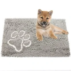 Dog Mat For Floor,Grey 20x31Inch Muddy Mats For Dogs,Pet Dog Feeding Mat Rug For Food And Water,Dries Quickly, Machine Washable