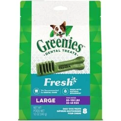 GREENIES Large Natural Dog Dental Care Chews Oral Health Dog Treats Fresh Flavor, 12 Oz. Pack (8 Treats)