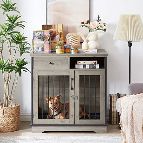 Furniture Dog Crate, Indoor Pet Crate End Tables, Decorative Wooden Kennels With Removable Trays (Grey) 1 Furniture Dog Crate, Indoor Pet Crate End Tables, Decorative Wooden Kennels With Removable Trays (Grey)