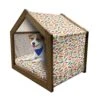 Lunarable Pepper Wooden Pet House, Vegetarian Food And Vegetables Pattern Exotic Hot Ingredients Mexican Cusine Element, Outdoor & Indoor Portable Dog Kennel With Pillow And Cover, Medium, Multicolor