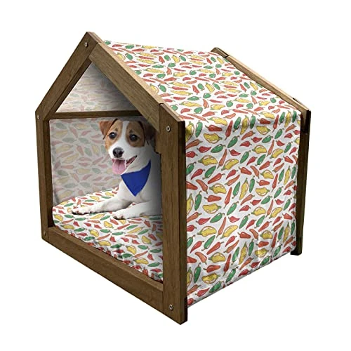 Lunarable Pepper Wooden Pet House, Vegetarian Food And Vegetables Pattern Exotic Hot Ingredients Mexican Cusine Element, Outdoor & Indoor Portable Dog Kennel With Pillow And Cover, Medium, Multicolor 1 Lunarable Pepper Wooden Pet House, Vegetarian Food And Vegetables Pattern Exotic Hot Ingredients Mexican Cusine Element, Outdoor & Indoor Portable Dog Kennel With Pillow And Cover, Medium, Multicolor