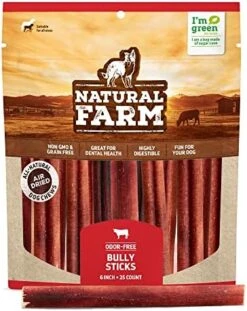 Natural Farm Odor-Free Bully Sticks (6 Inch, 25 Pack), 1.3 Lb. Bag, Fully Digestible 100% Beef Pizzle Chews, Grass-Fed, Non-GMO, Grain-Free, Natural Long-Lasting Chews For Small & Large Dogs -Zoomie Shop 51Qqv AuVlL. AC