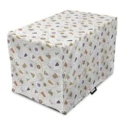Ambesonne Dessert Dog Crate Cover, Food Elements Various Cakes Slices And Cupcakes Vintage Pastry Doodle, Easy To Use Pet Kennel Cover For Small Dogs Puppies Kittens, 18 Inch, Off White Multicolor