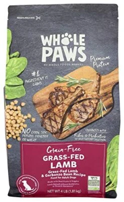 Whole Paws By Whole Foods Market, Grain-Free Adult Dog Food, Grass-Fed Lamb & Garbanzo Bean Recipe, 4 Pound
