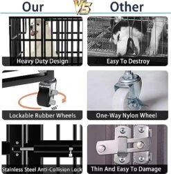 ROOMTEC 49 Inch Heavy Duty Dog Crate Cage Kennel With Wheels / 360° & Adjustable 2 Alloy Bowls/Unique Air Lift Rod/Sturdy Locks Design, Double Door And Removable Tray, Extra Large XL XXL Dog 11 ROOMTEC 49 Inch Heavy Duty Dog Crate Cage Kennel With Wheels / 360° & Adjustable 2 Alloy Bowls/Unique Air Lift Rod/Sturdy Locks Design, Double Door And Removable Tray, Extra Large XL XXL Dog -Zoomie Shop 51R7VDaqcML