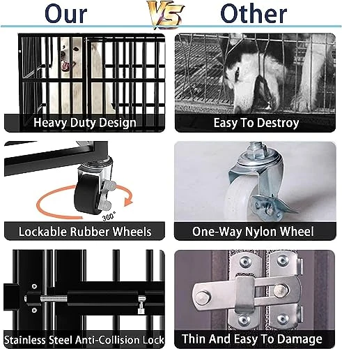 ROOMTEC 49 Inch Heavy Duty Dog Crate Cage Kennel With Wheels / 360° & Adjustable 2 Alloy Bowls/Unique Air Lift Rod/Sturdy Locks Design, Double Door And Removable Tray, Extra Large XL XXL Dog 6 ROOMTEC 49 Inch Heavy Duty Dog Crate Cage Kennel With Wheels / 360° & Adjustable 2 Alloy Bowls/Unique Air Lift Rod/Sturdy Locks Design, Double Door And Removable Tray, Extra Large XL XXL Dog - Image 6