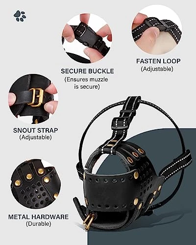 Dog Muzzle Leather, Pitbull Muzzle Amstaff Muzzles Staffordshire Terrier Secure Basket, Breathable And Adjustable Soft Muzzle For Medium Large Breeds Anti Biting Barking Chewing (Black, M) 4 Dog Muzzle Leather, Pitbull Muzzle Amstaff Muzzles Staffordshire Terrier Secure Basket, Breathable And Adjustable Soft Muzzle For Medium Large Breeds Anti Biting Barking Chewing (Black, M) - Image 4