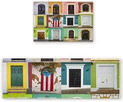 Non-slip Rubber Backing Kitchen Runners Set Puerto Rico Door Gate Square , Standing Mat Carpet For Baby Crawling/Bathroom/Gate Entrance Colorful Retro Arched Wall 2 Piece (15.7x23.6 In + 15.7x47.2 In) -Zoomie Shop 51RjbZrLRoL. AC 3