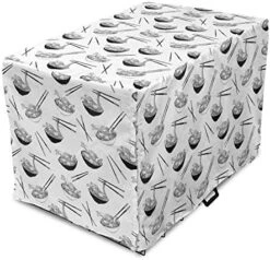 Lunarable Food Dog Crate Cover, Monochrome Traditional Cuisine Noodle Dish In Bowl With Chopsticks, Easy To Use Pet Kennel Cover For Small Dogs Puppies Kittens, 22 Inch, Charcoal Grey And White -Zoomie Shop 51Rv9ISU2oL. AC
