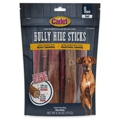 Cadet Bully Hide Sticks For Dogs - All-Natural Bully Stick & Beef Hide Dog Chews - Long Lasting Bully Sticks Alternative Made With 2 Ingredients - Dog Chews For Aggressive Chewers, Small (9 Pack)