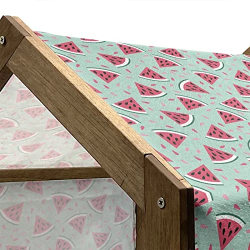 Ambesonne Fruit Wooden Dog House, Watermelon Slices On Pastel Colored Background Pop Art Fresh Food, Indoor & Outdoor Portable Dog Kennel With Pillow And Cover, X-Large, Almond Green Dark Coral 2 Ambesonne Fruit Wooden Dog House, Watermelon Slices On Pastel Colored Background Pop Art Fresh Food, Indoor & Outdoor Portable Dog Kennel With Pillow And Cover, X-Large, Almond Green Dark Coral - Image 2