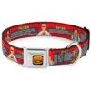 Dog Collar Seatbelt Buckle Bobs Burgers 6 Food Group Blocks Reds 18 To 32 Inches 1.5 Inch Wide