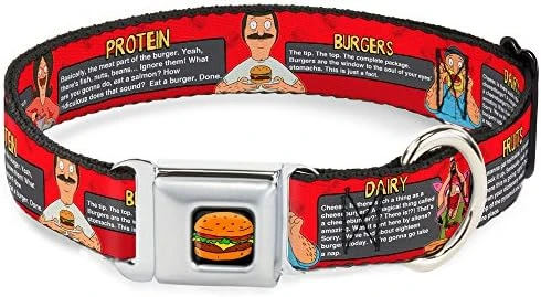 Dog Collar Seatbelt Buckle Bobs Burgers 6 Food Group Blocks Reds 18 To 32 Inches 1.5 Inch Wide 9 Dog Collar Seatbelt Buckle Bobs Burgers 6 Food Group Blocks Reds 18 To 32 Inches 1.5 Inch Wide - Image 9