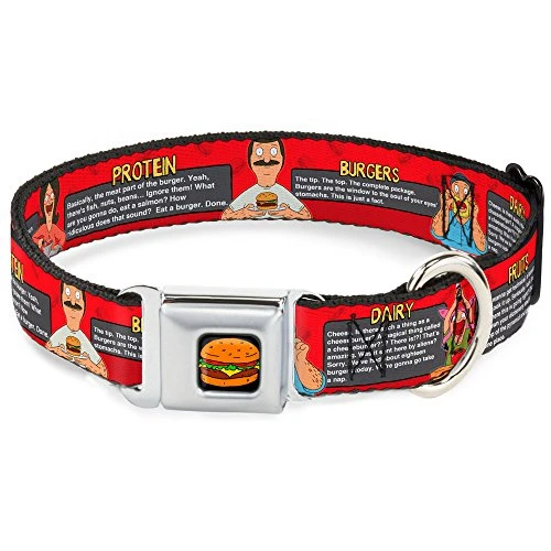 Dog Collar Seatbelt Buckle Bobs Burgers 6 Food Group Blocks Reds 18 To 32 Inches 1.5 Inch Wide 1 Dog Collar Seatbelt Buckle Bobs Burgers 6 Food Group Blocks Reds 18 To 32 Inches 1.5 Inch Wide