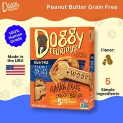 Doggy Delirious Crunchy Dog Treats – For All Pet Sizes, Breeds – All-Natural Puppy Treat – 100% Human-Grade – Delicious Pet Treat Bones, Snacks For Dogs – Grain-Free Peanut Butter, 16 Oz -Zoomie Shop 51Sswmr5yKL