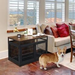 Dog Crate Furniture, Wooden Dog Crate Table, Dog Kennels With 3 Doors Indoor, Decorative Mesh Pet Crate End Table For Medium/Small Dog, Chew-Resistant Dog House, Rustic Brown And Black 8 Dog Crate Furniture, Wooden Dog Crate Table, Dog Kennels With 3 Doors Indoor, Decorative Mesh Pet Crate End Table For Medium/Small Dog, Chew-Resistant Dog House, Rustic Brown And Black -Zoomie Shop 51TKX8by0TL