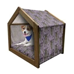 Lunarable Vegetable Art Wooden Pet House, Asparagus Plants Natural Healthy Food Vegetable Illustration, Outdoor & Indoor Portable Dog Kennel With Pillow And Cover, Small, Lilac Eggplant