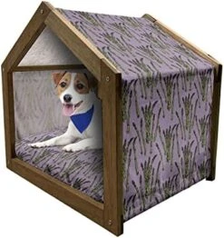 Lunarable Vegetable Art Wooden Pet House, Asparagus Plants Natural Healthy Food Vegetable Illustration, Outdoor & Indoor Portable Dog Kennel With Pillow And Cover, Small, Lilac Eggplant -Zoomie Shop 51TVxBePceL. AC