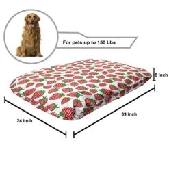 Lunarable Fruit Pet Bed, Hand Drawn Style Strawberries Tropical Juicy Food Natural Clean Eating, Chew Resistant Pad For Dogs And Cats Cushion With Removable Cover, 24" X 39", Vermilion White -Zoomie Shop 51TYWezR9pL